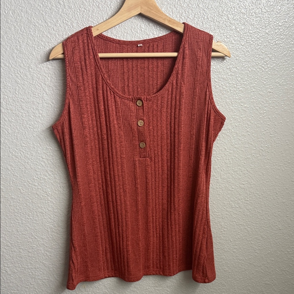 Women's Sleeveless Ribbed Top - Rust